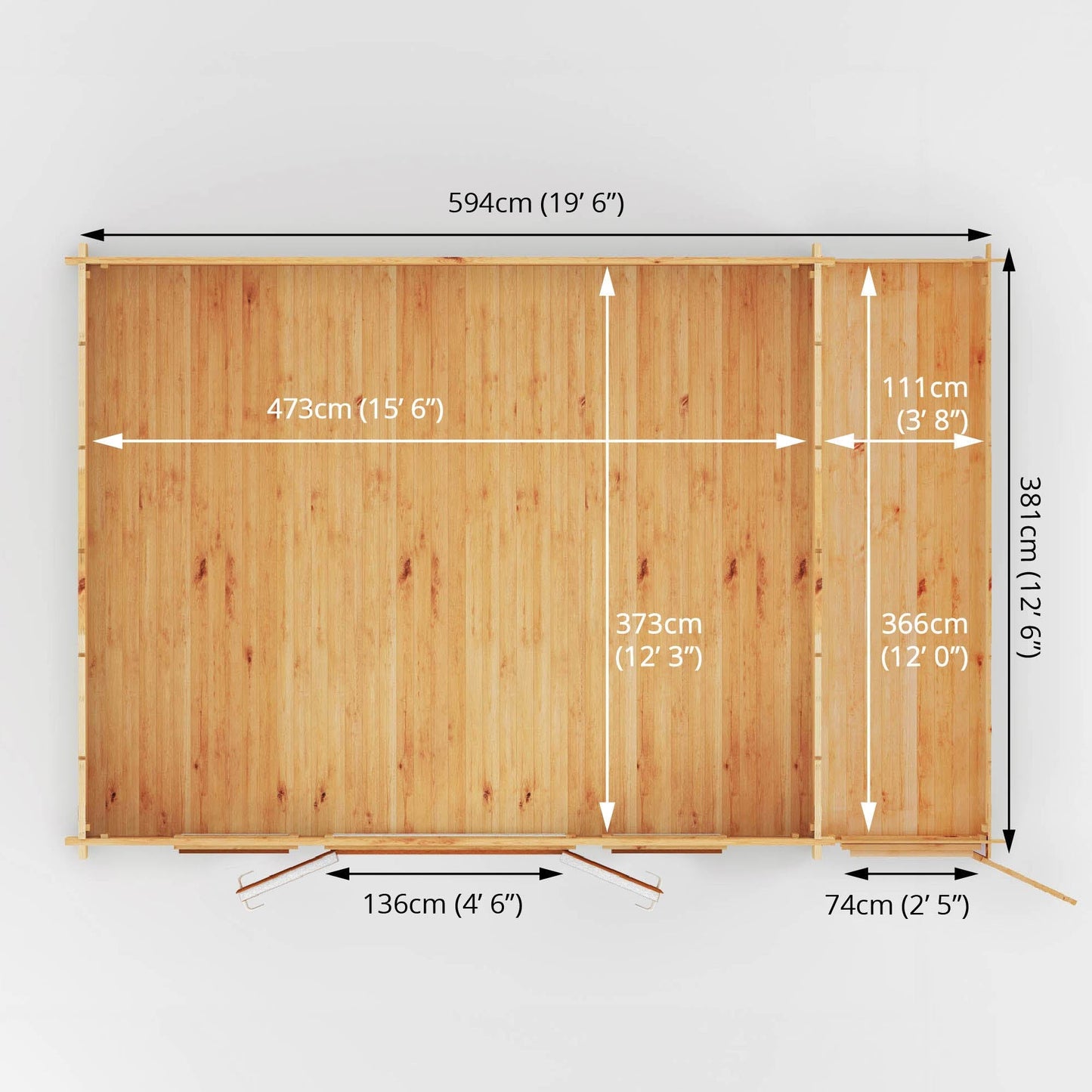 Mercia Studio 13' 7" x 20' 2" Apex Log Cabin - Premium 44mm Cladding Loglap - Brown UPVC