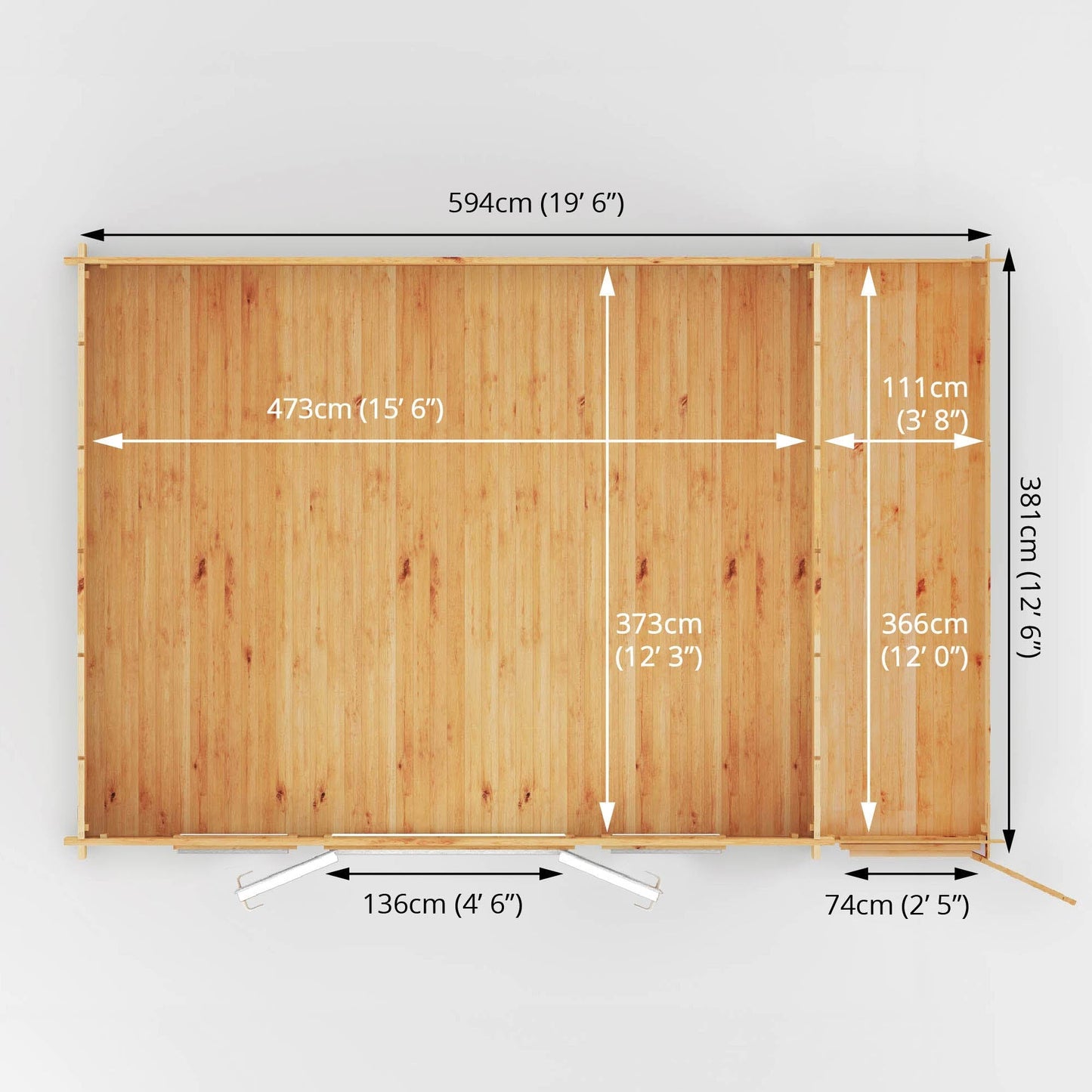 Mercia Studio 13' 7" x 20' 2" Apex Log Cabin - Premium 44mm Cladding Loglap - White UPVC