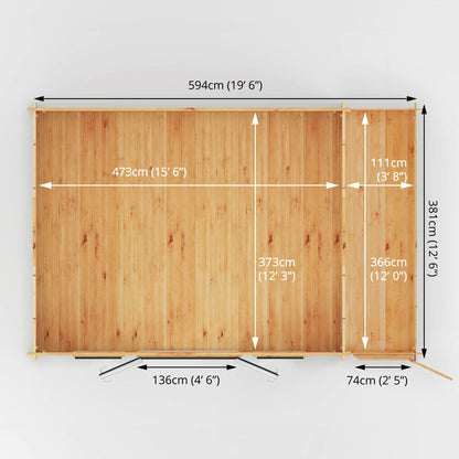 Mercia Studio 13' 7" x 20' 2" Apex Log Cabin - Premium 44mm Cladding Loglap - Grey UPVC