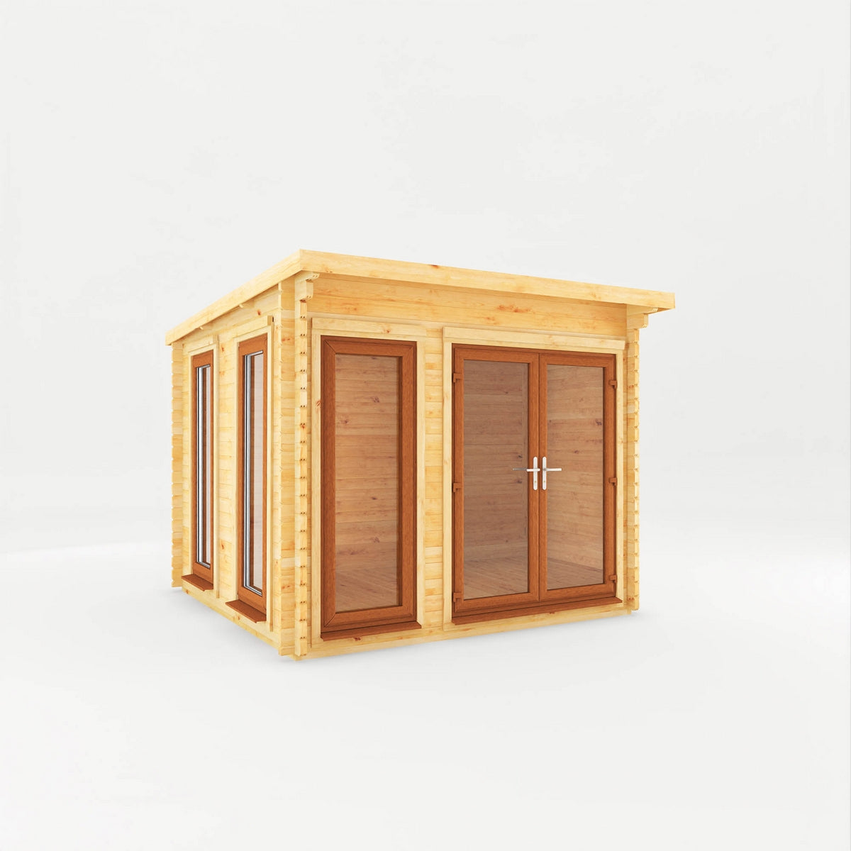 Mercia Studio 9' 11" x 9' 11" Pent Log Cabin - Premium 44mm Cladding Loglap - Brown UPVC