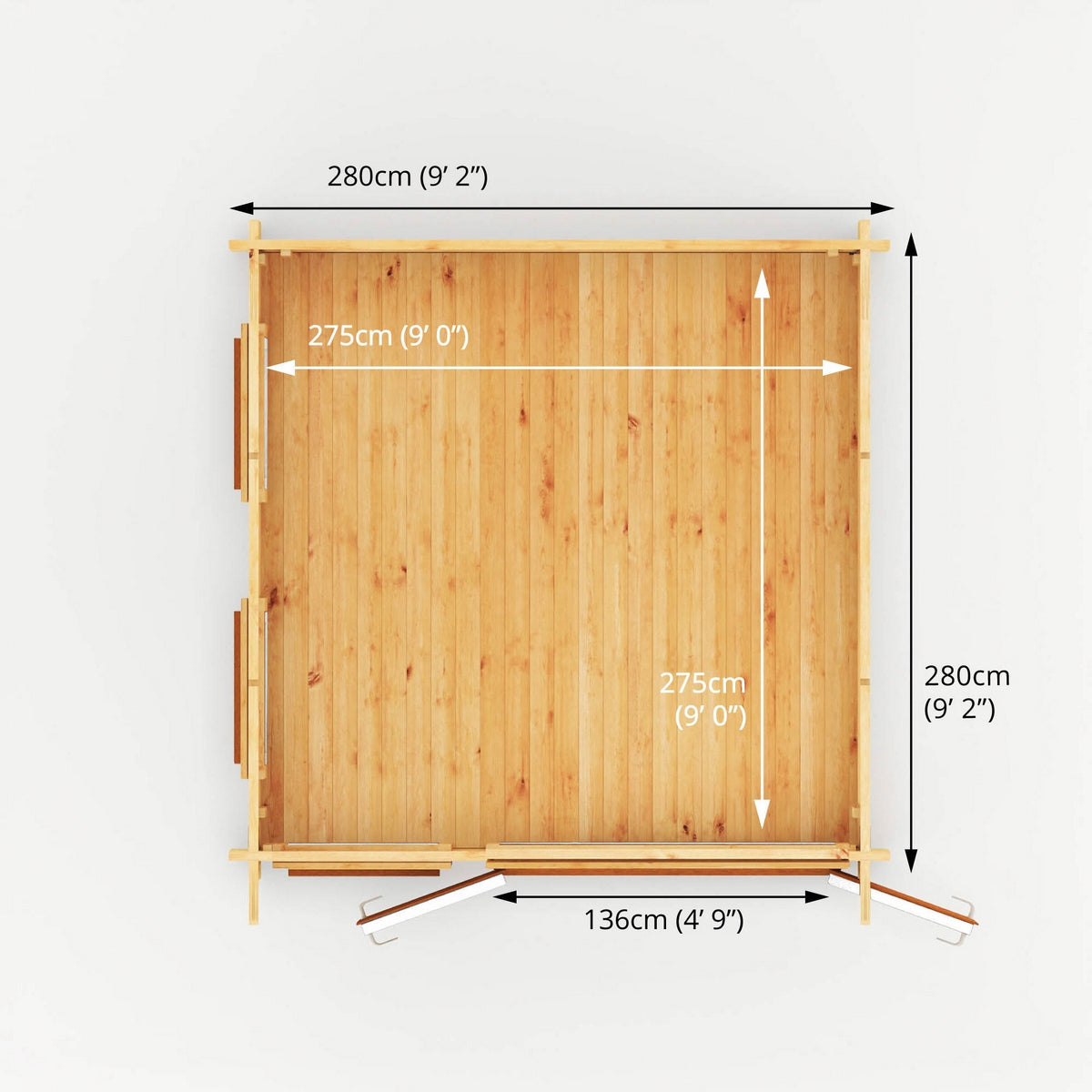 Mercia Studio 9' 11" x 9' 11" Pent Log Cabin - Premium 44mm Cladding Loglap - Brown UPVC