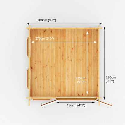 Mercia Studio 9' 11" x 9' 11" Pent Log Cabin - Premium 44mm Cladding Loglap - Brown UPVC