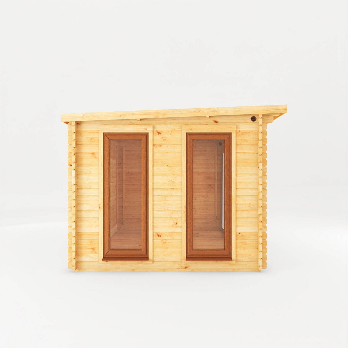 Mercia Studio 10' 11" x 13' 2" Pent Log Cabin - Premium 44mm Cladding Loglap - Brown UPVC
