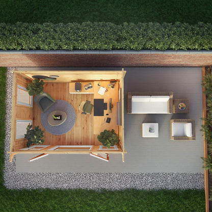 Mercia Studio 10' 11" x 13' 2" Pent Log Cabin - Premium 44mm Cladding Loglap - Brown UPVC