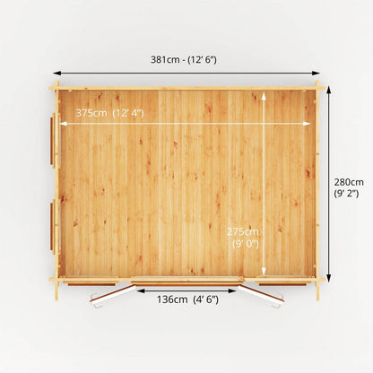Mercia Studio 10' 11" x 13' 2" Pent Log Cabin - Premium 44mm Cladding Loglap - Brown UPVC