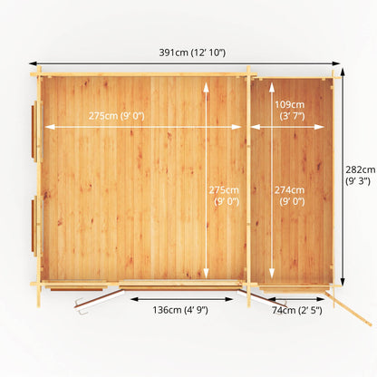 Mercia Studio 10' 11" x 13' 6" Pent Cabin with Shed - Premium 44mm Cladding Loglap - Brown UPVC