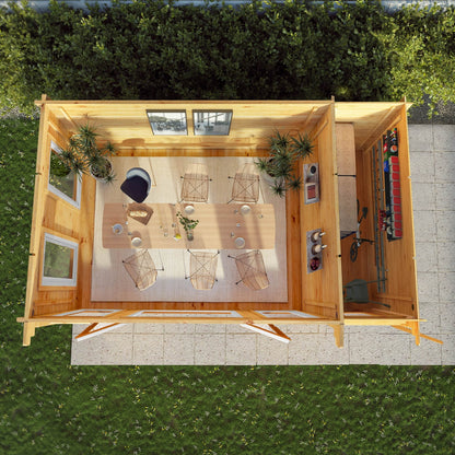 Mercia Studio 10' 11" x 16' 10" Pent Cabin with Shed - Premium 44mm Cladding Loglap - Brown UPVC