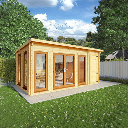 Mercia Studio 10' 11" x 16' 10" Pent Cabin with Shed - Premium 44mm Cladding Loglap - Brown UPVC