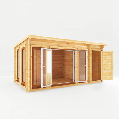 Mercia Studio 10' 11" x 16' 10" Pent Cabin with Shed - Premium 44mm Cladding Loglap - Brown UPVC