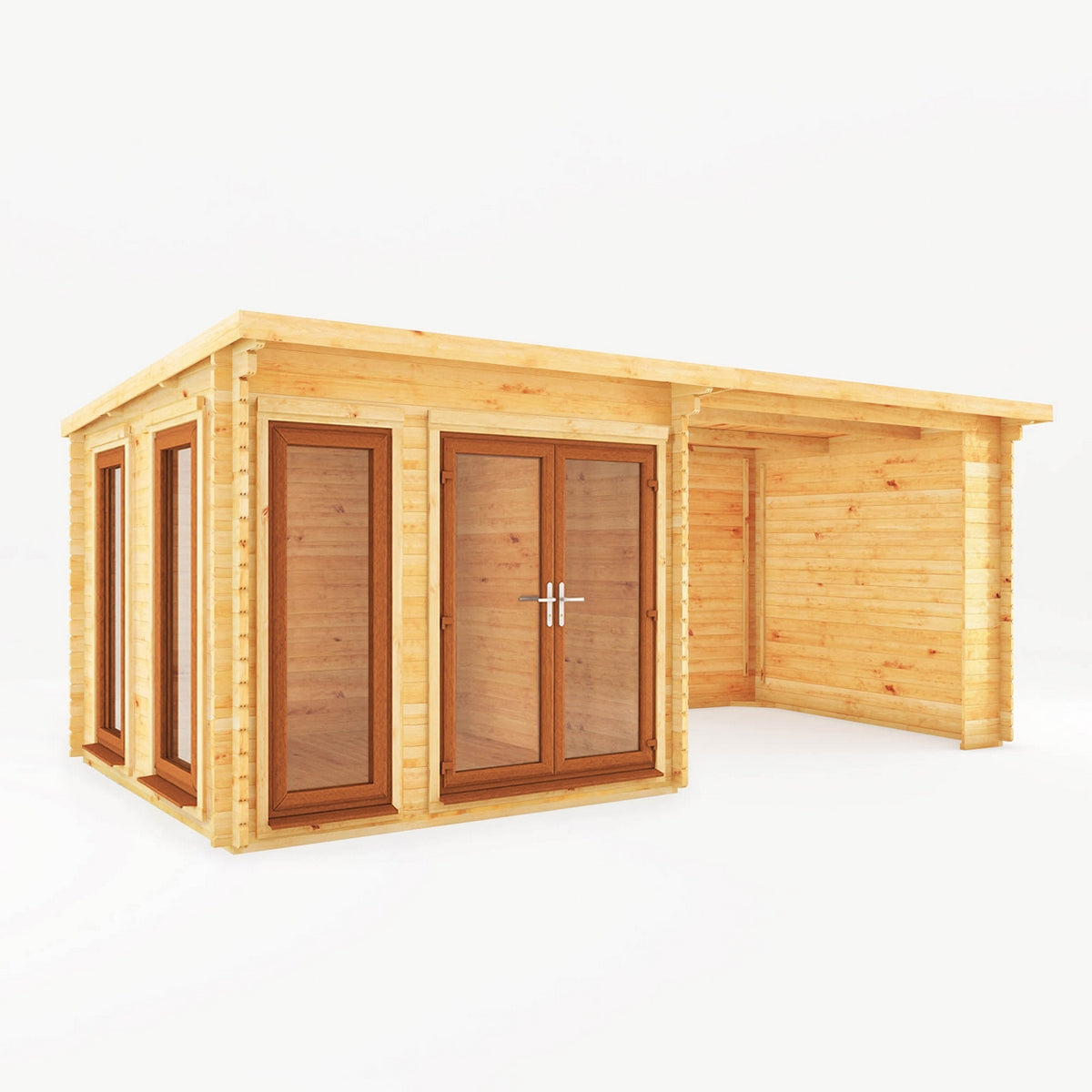 Mercia Studio 10' 11" x 19' 4" Pent Log Cabin - Premium 44mm Cladding Loglap - Brown UPVC