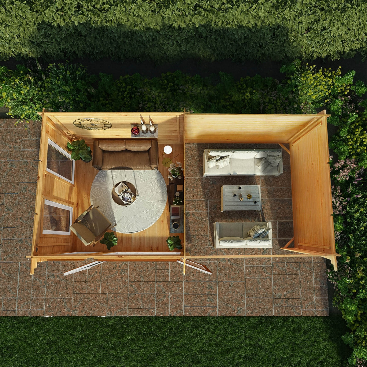 Mercia Studio 10' 11" x 19' 4" Pent Log Cabin - Premium 44mm Cladding Loglap - Brown UPVC