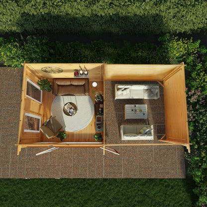 Mercia Studio 10' 11" x 19' 4" Pent Log Cabin - Premium 44mm Cladding Loglap - Brown UPVC