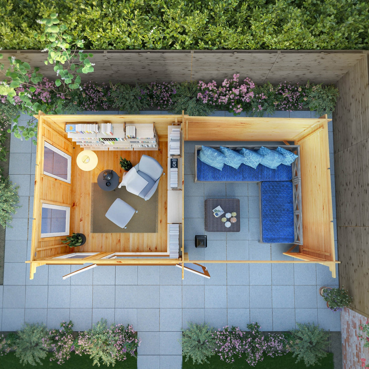 Mercia Studio 10' 11" x 19' 4" Pent Log Cabin - Premium 44mm Cladding Loglap - Brown UPVC