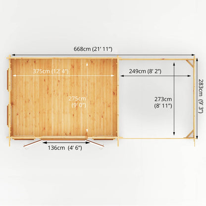 Mercia Studio 10' 11" x 22' 8" Pent Log Cabin Slatted - Premium 44mm Cladding Loglap - Brown UPVC