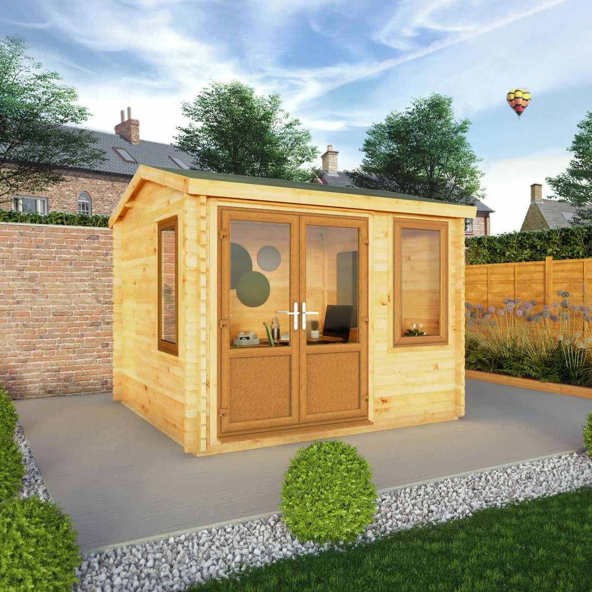 Mercia Elite 10' 3" x 9' 11" Reverse Apex Log Cabin - Premium 44mm Cladding Loglap - Brown UPVC