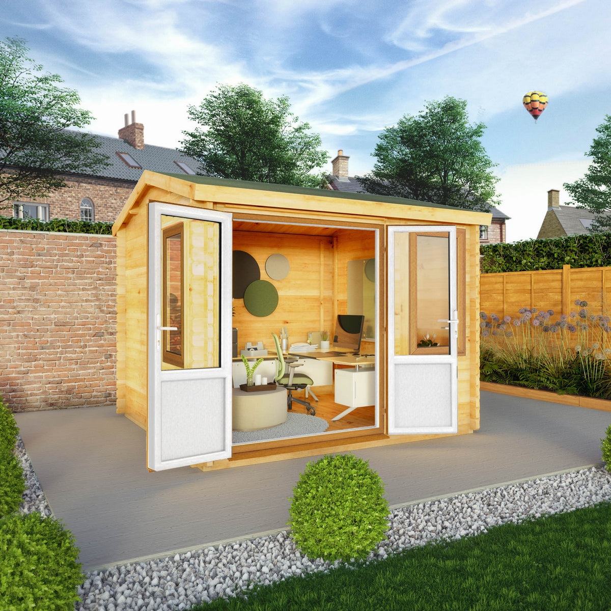 Mercia Elite 10' 3" x 9' 11" Reverse Apex Log Cabin - Premium 44mm Cladding Loglap - Brown UPVC
