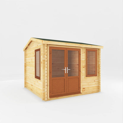 Mercia Elite 10' 3" x 9' 11" Reverse Apex Log Cabin - Premium 44mm Cladding Loglap - Brown UPVC