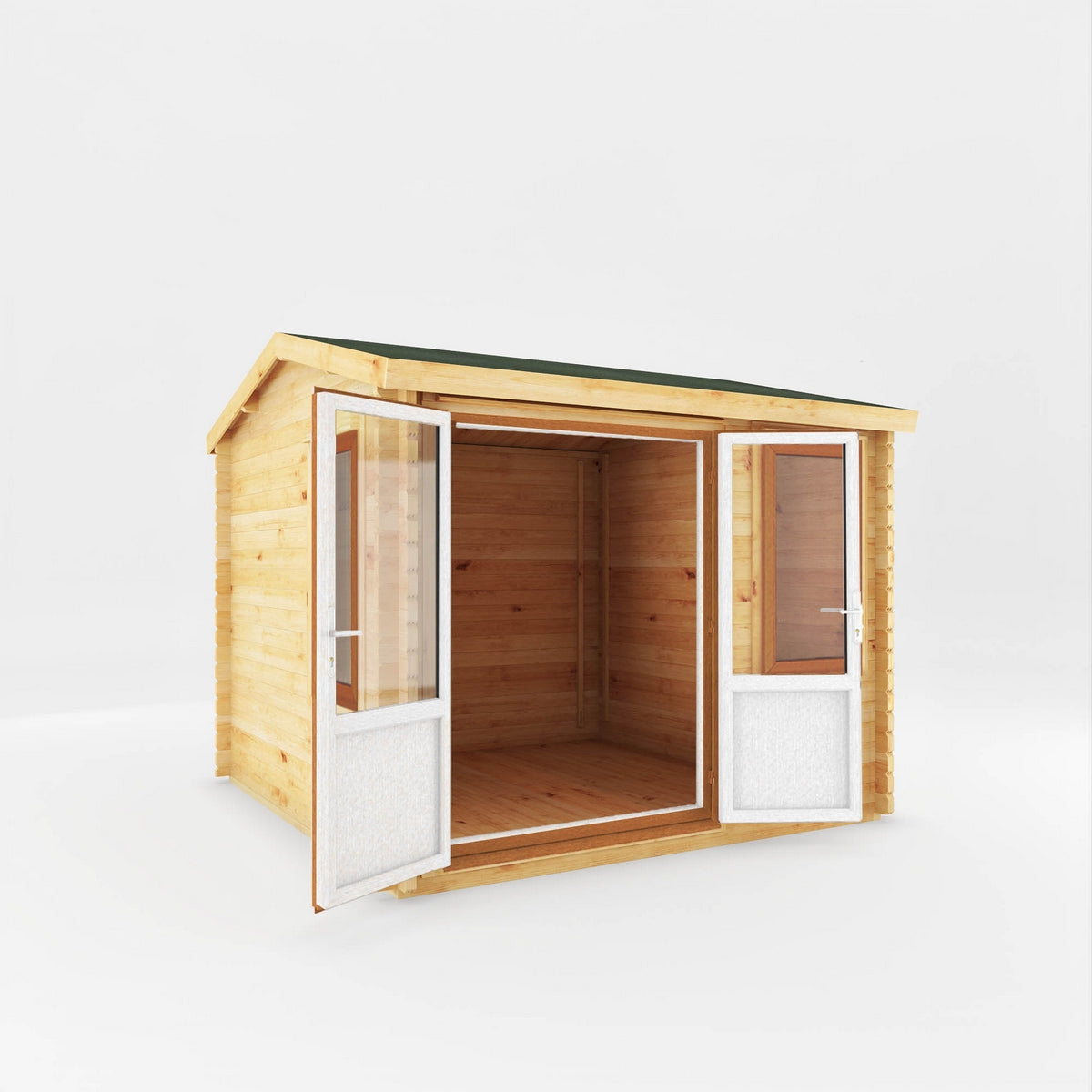 Mercia Elite 10' 3" x 9' 11" Reverse Apex Log Cabin - Premium 44mm Cladding Loglap - Brown UPVC