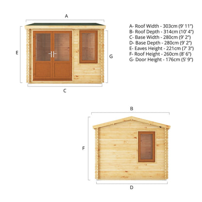 Mercia Elite 10' 3" x 9' 11" Reverse Apex Log Cabin - Premium 44mm Cladding Loglap - Brown UPVC