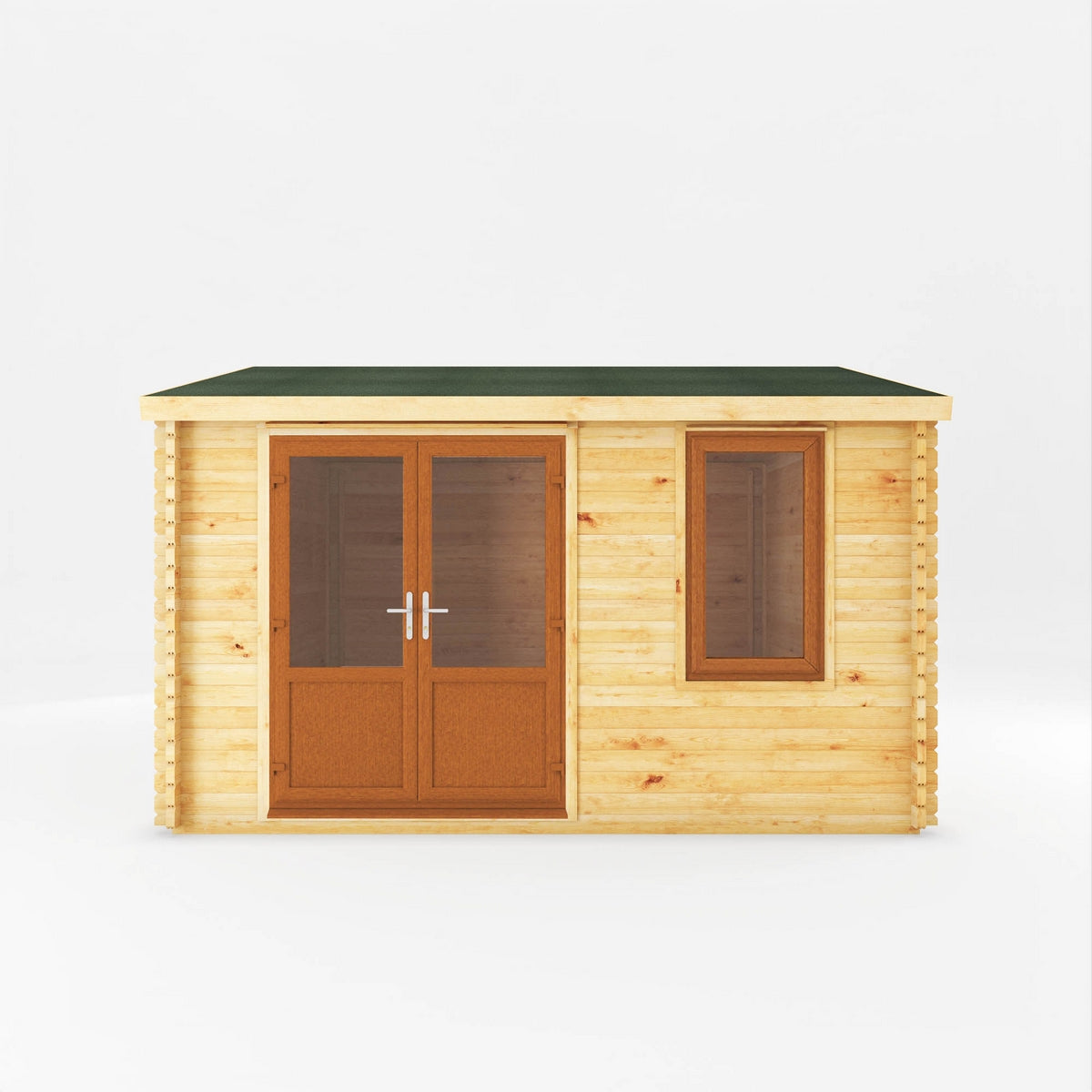 Mercia Elite 13' 6" x 13' 2" Apex Log Cabin - Premium 44mm Cladding Loglap - Brown UPVC