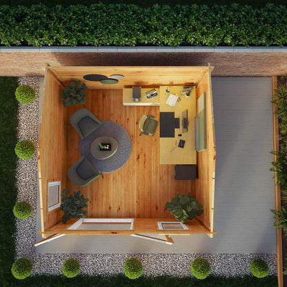 Mercia Elite 13' 6" x 13' 2" Apex Log Cabin - Premium 44mm Cladding Loglap - Brown UPVC