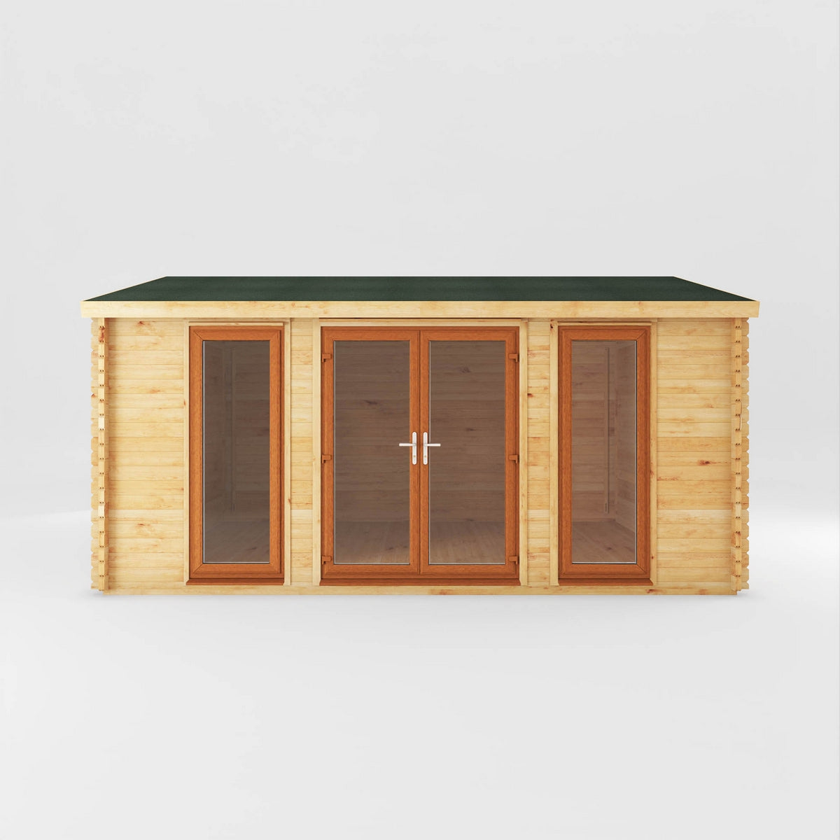 Mercia Studio 13' 7" x 16' 6" Apex Log Cabin - Premium 44mm Cladding Loglap - Brown UPVC