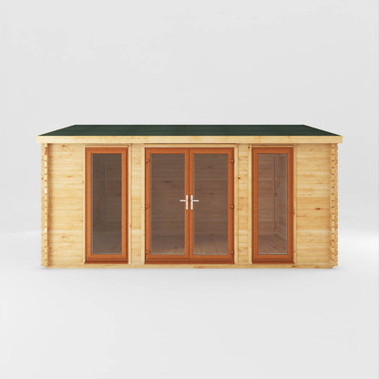 Mercia Studio 13' 7" x 16' 6" Apex Log Cabin - Premium 44mm Cladding Loglap - Brown UPVC