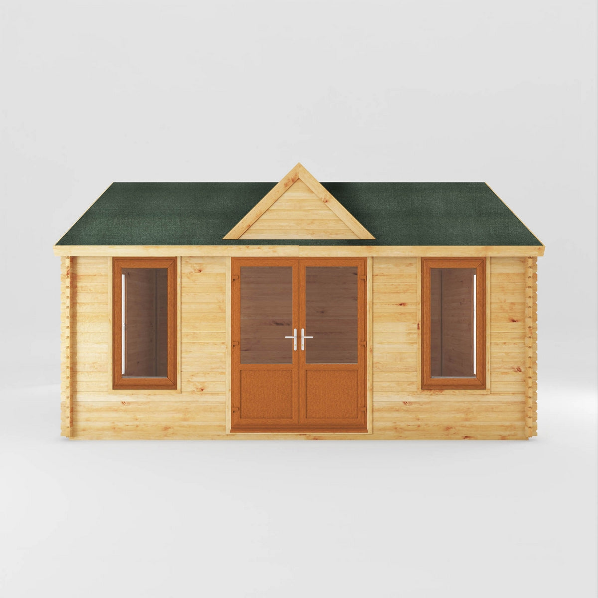Mercia Clock Tower 13' 7" x 17' 6" Apex Log Cabin - Premium 44mm Cladding Loglap - Brown UPVC