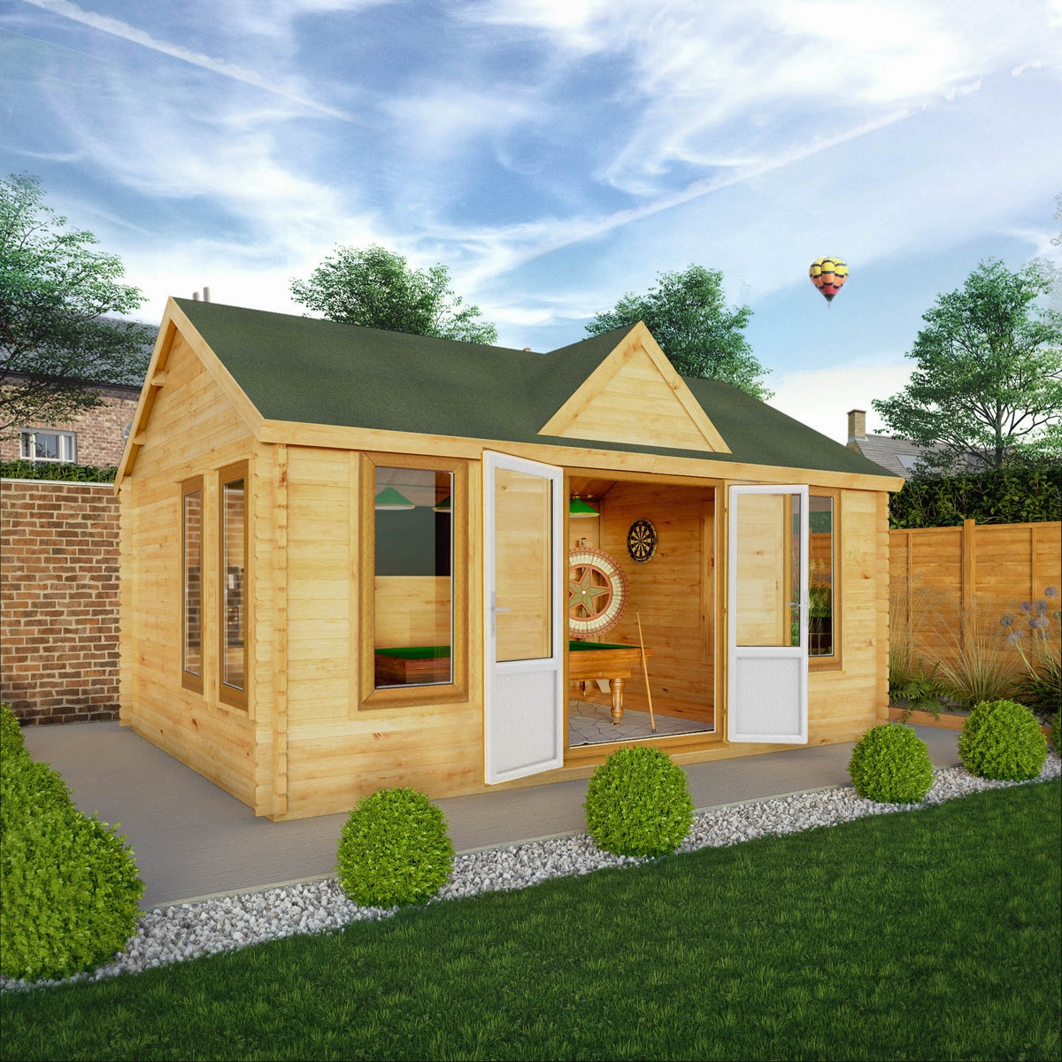 Mercia Clock Tower 13' 7" x 17' 6" Apex Log Cabin - Premium 44mm Cladding Loglap - Brown UPVC