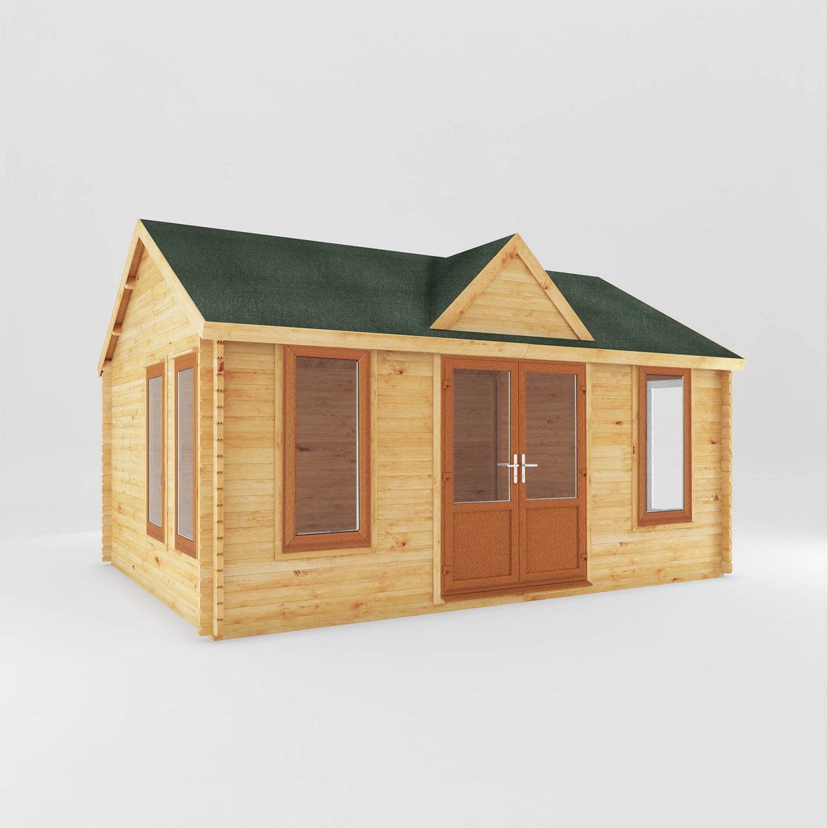 Mercia Clock Tower 13' 7" x 17' 6" Apex Log Cabin - Premium 44mm Cladding Loglap - Brown UPVC