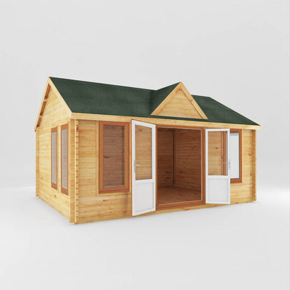 Mercia Clock Tower 13' 7" x 17' 6" Apex Log Cabin - Premium 44mm Cladding Loglap - Brown UPVC