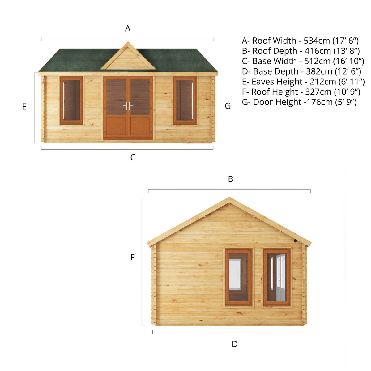 Mercia Clock Tower 13' 7" x 17' 6" Apex Log Cabin - Premium 44mm Cladding Loglap - Brown UPVC
