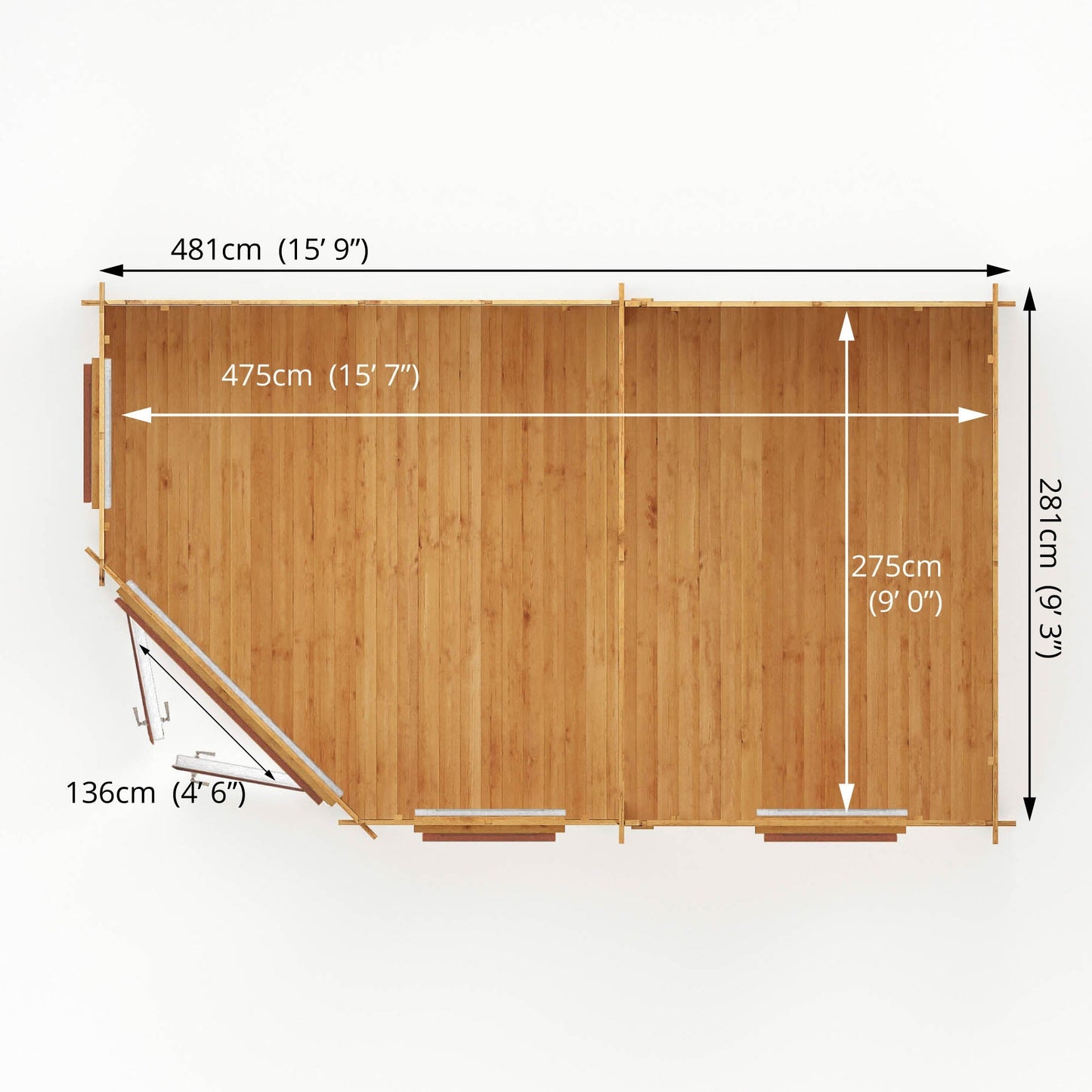 Mercia Corner 10' 4" x 16' 8" Hip Log Cabin - Premium 44mm Cladding Loglap - Brown UPVC
