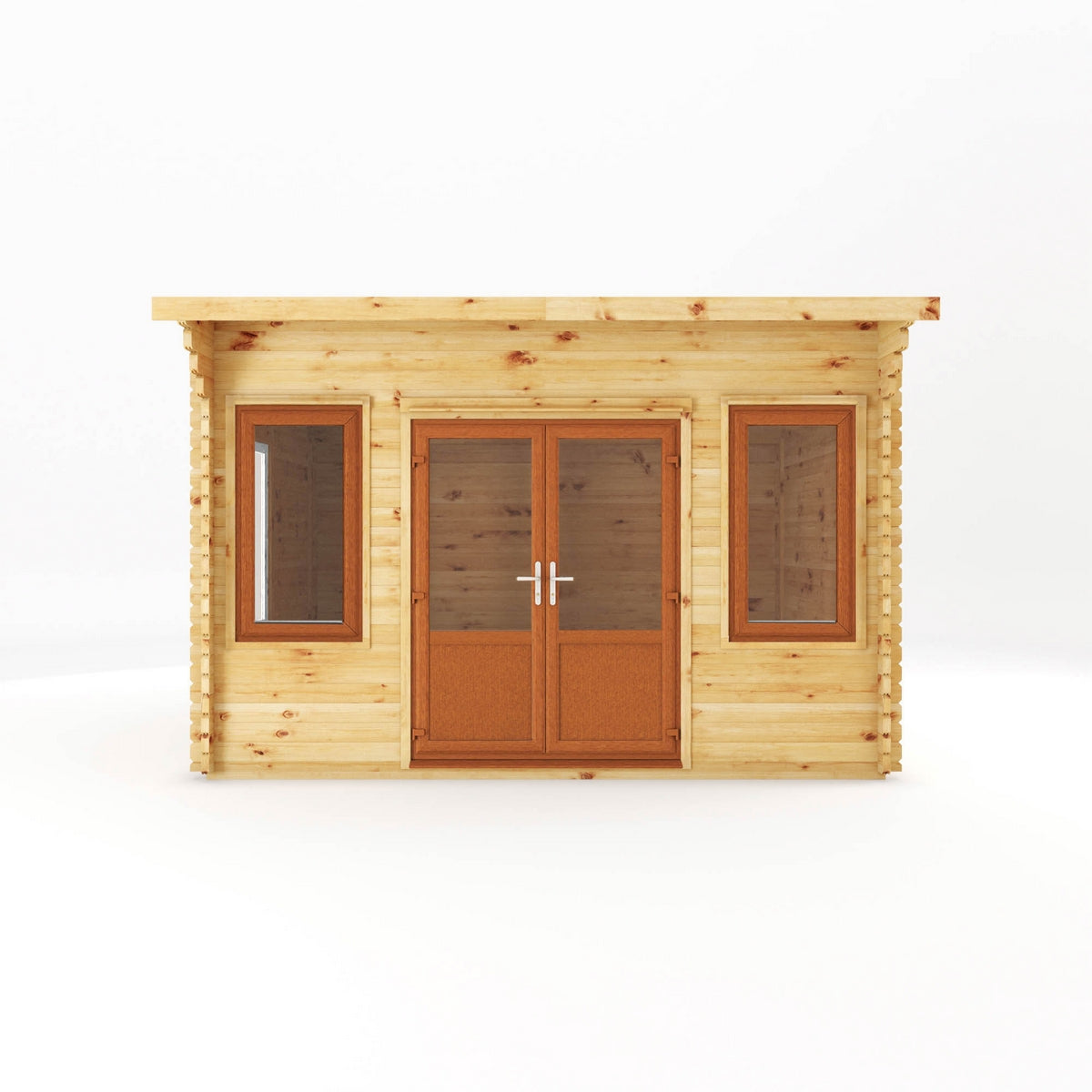 Mercia Helios 11' 5" x 13' 4" Curved Log Cabin - Premium 44mm Cladding Loglap - Brown UPVC