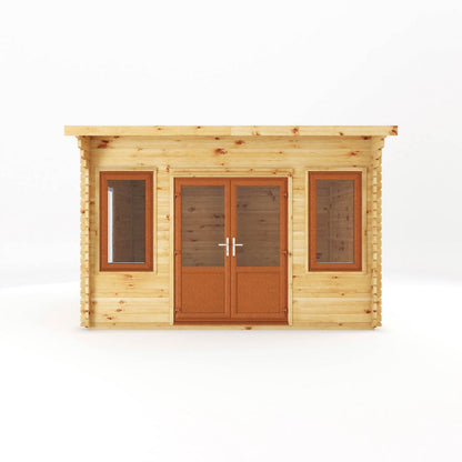 Mercia Helios 11' 5" x 13' 4" Curved Log Cabin - Premium 44mm Cladding Loglap - Brown UPVC