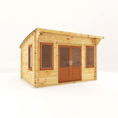 Mercia Helios 11' 5" x 13' 4" Curved Log Cabin - Premium 44mm Cladding Loglap - Brown UPVC