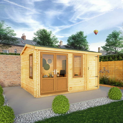 Mercia Elite 10' 3" x 13' 7" Apex Log Cabin - Premium 44mm Cladding Loglap - Brown UPVC
