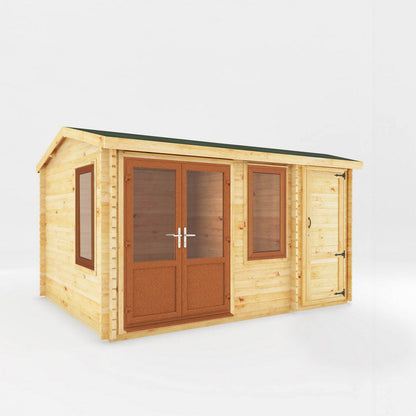 Mercia Elite 10' 3" x 13' 7" Apex Log Cabin - Premium 44mm Cladding Loglap - Brown UPVC