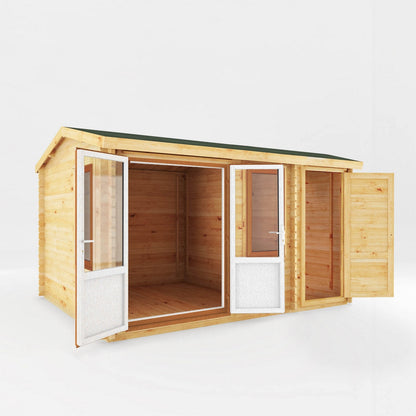 Mercia Elite 10' 3" x 13' 7" Apex Log Cabin - Premium 44mm Cladding Loglap - Brown UPVC