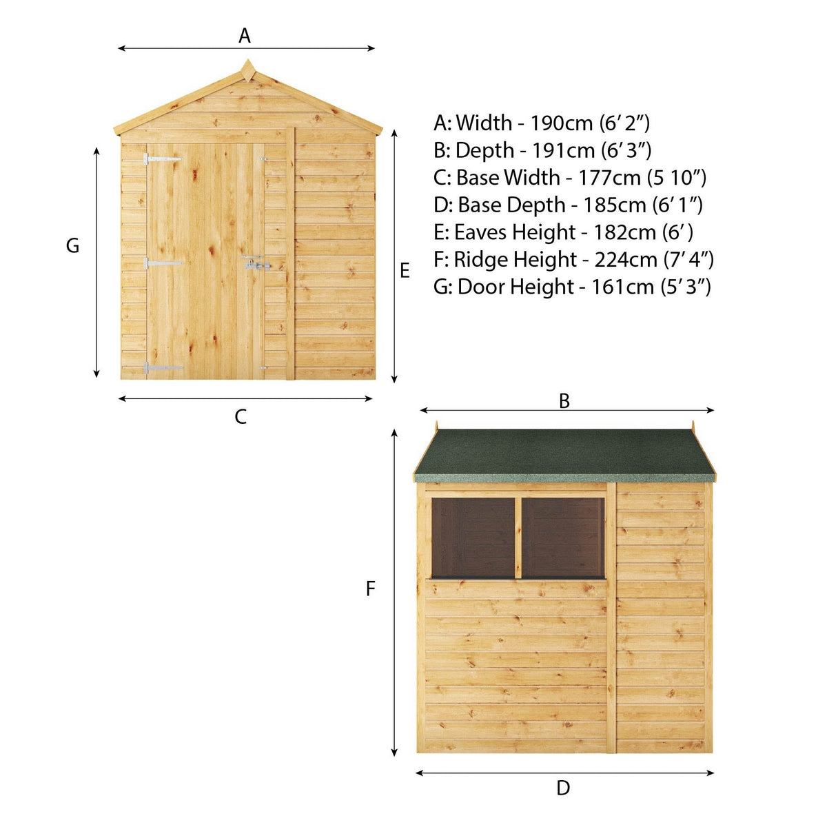 Mercia Woodsman 6' 3" x 6' 2" Apex Shed - Premium Dip Treated Shiplap - Styrene Windows