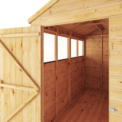 Mercia Woodsman 8' 2" x 4' 3" Apex Shed - Premium Dip Treated Shiplap - Styrene Windows