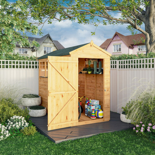 Mercia Woodsman 8' 2" x 4' 3" Apex Shed - Premium Dip Treated Shiplap - Styrene Windows