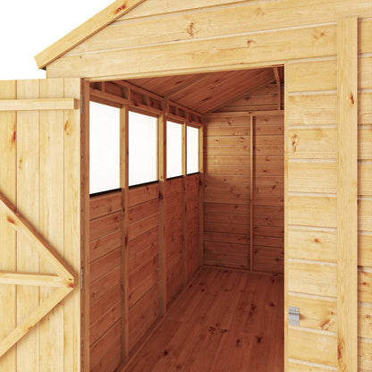 Mercia Woodsman 8' 2" x 6' 2" Apex Shed - Premium Dip Treated Shiplap - Styrene Windows