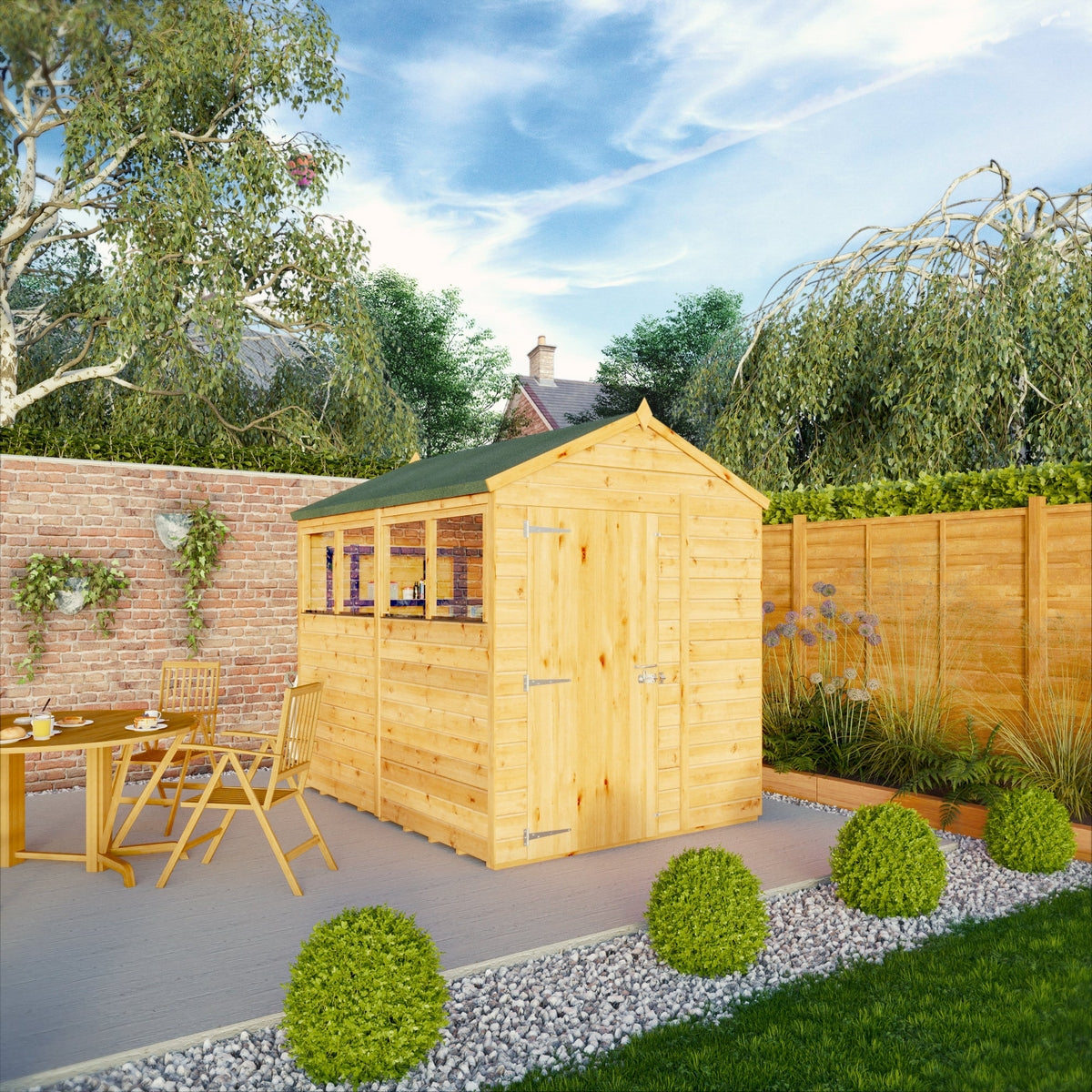 Mercia Woodsman 8' 2" x 6' 2" Apex Shed - Premium Dip Treated Shiplap - Styrene Windows