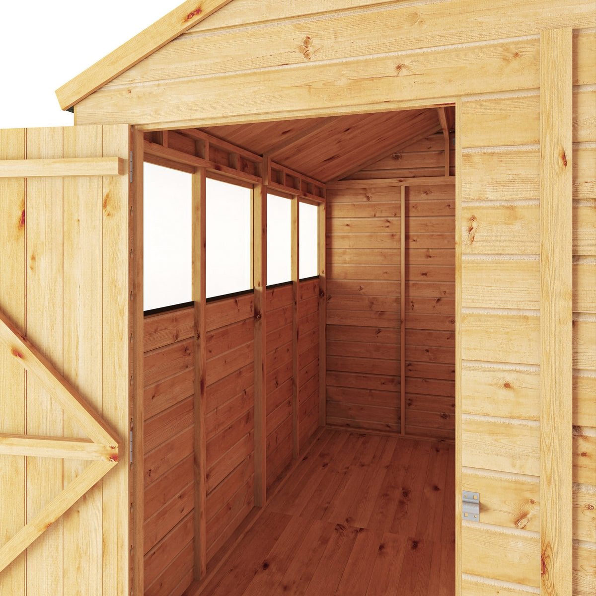 Mercia Woodsman 8' 2" x 6' 2" Apex Shed - Premium Dip Treated Shiplap - Glass Windows
