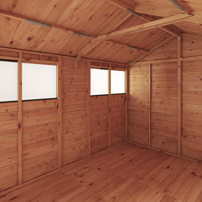 Mercia Woodsman 10' 1" x 8' 2" Apex Shed - Premium Dip Treated Shiplap - Glass Windows