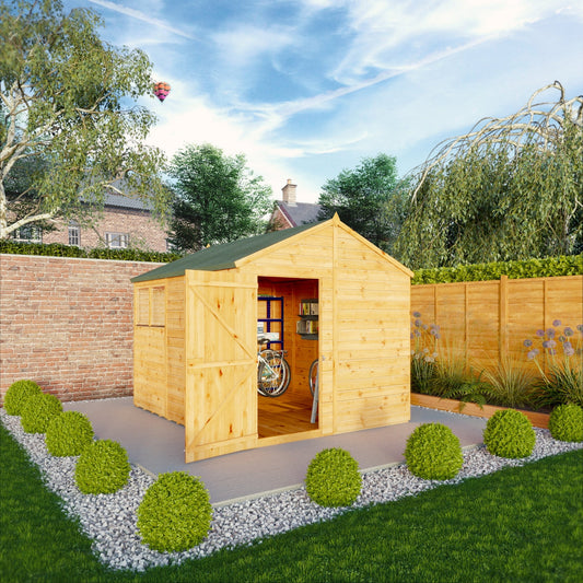 Mercia Woodsman 10' 1" x 8' 2" Apex Shed - Premium Dip Treated Shiplap - Glass Windows