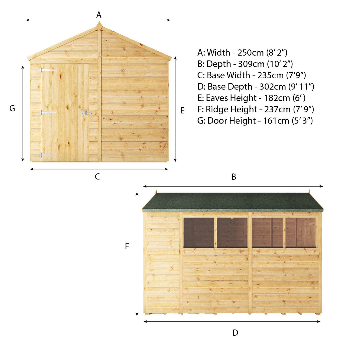 Mercia Woodsman 10' 1" x 8' 2" Apex Shed - Premium Dip Treated Shiplap - Glass Windows