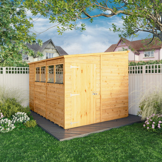 Mercia Woodsman 10' 3" x 8' 1" Pent Shed - Premium Dip Treated Shiplap - Glass Windows
