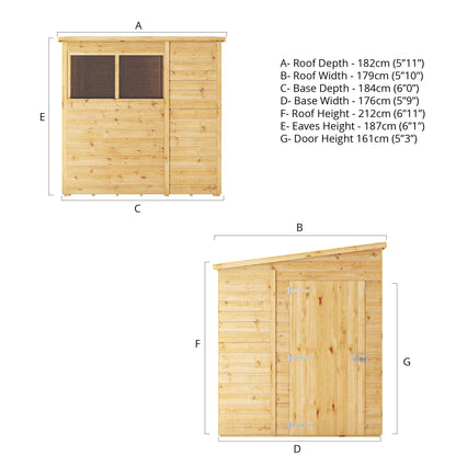 Mercia Woodsman 5' 11" x 5' 10" Pent Shed - Premium Dip Treated Shiplap - Styrene Windows